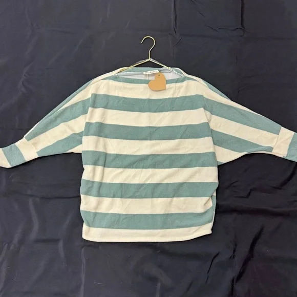 Sage Green and White Striped Sweater Top - Picture 2 of 6